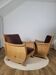 Pair of "Corbeille" armchairs in solid oak and chocolate velvet – S