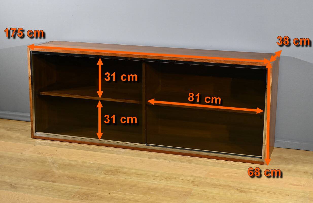 Long Glass Bookcase in Walnut, Rozaffy Style – 1960