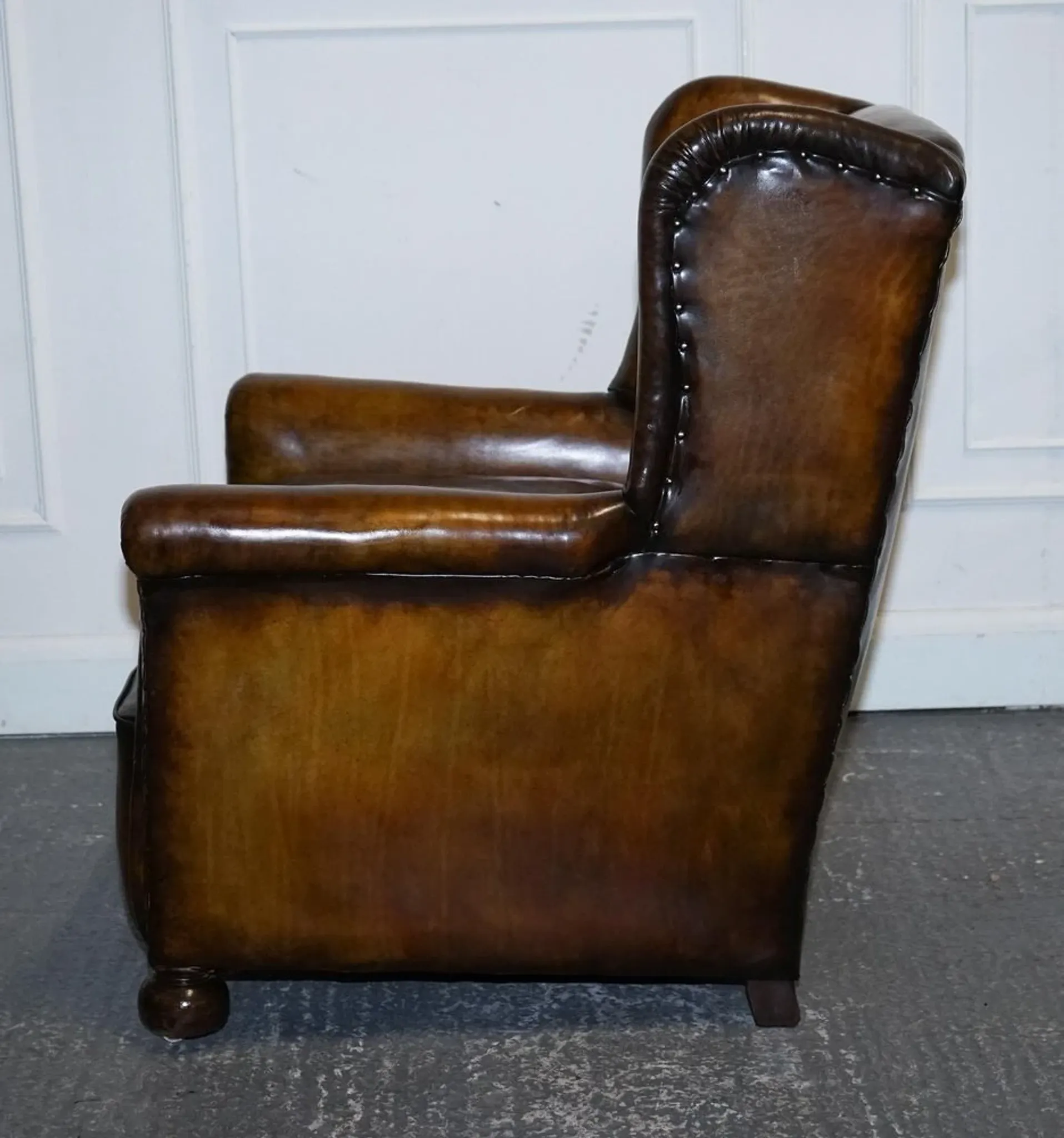 Victorian Hand-Dyed Brown Leather Reading Chair