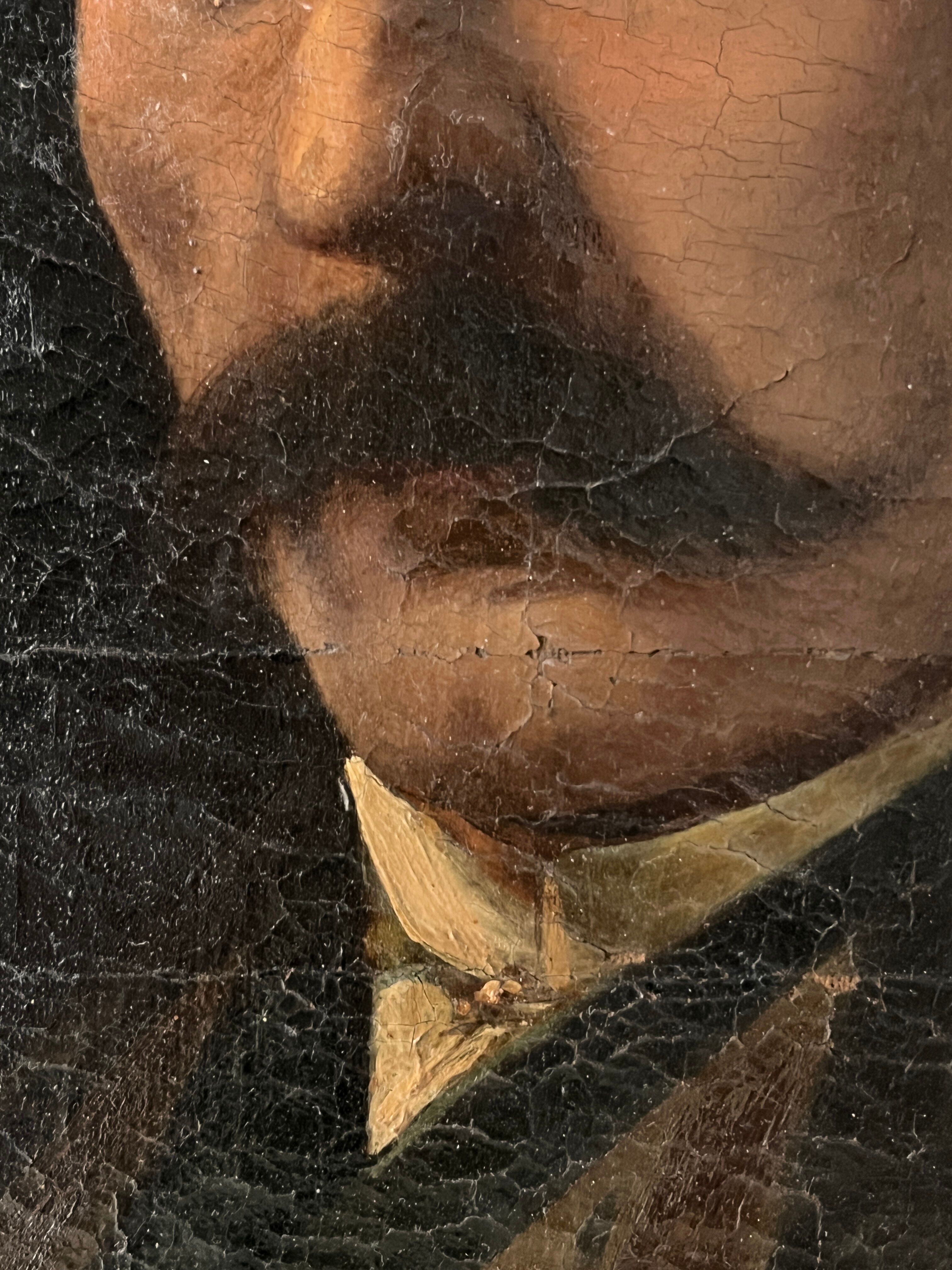 Portrait of a man in oil on canvas from the 19th century, an old painting dated 1885.