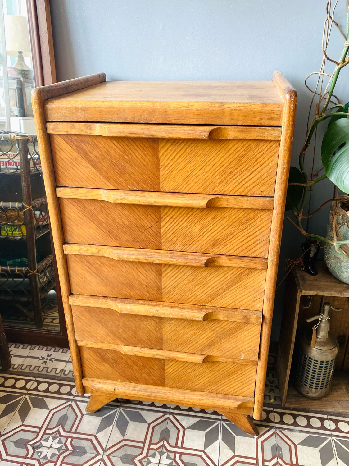 Small wooden chest of drawers from the 1950s.
