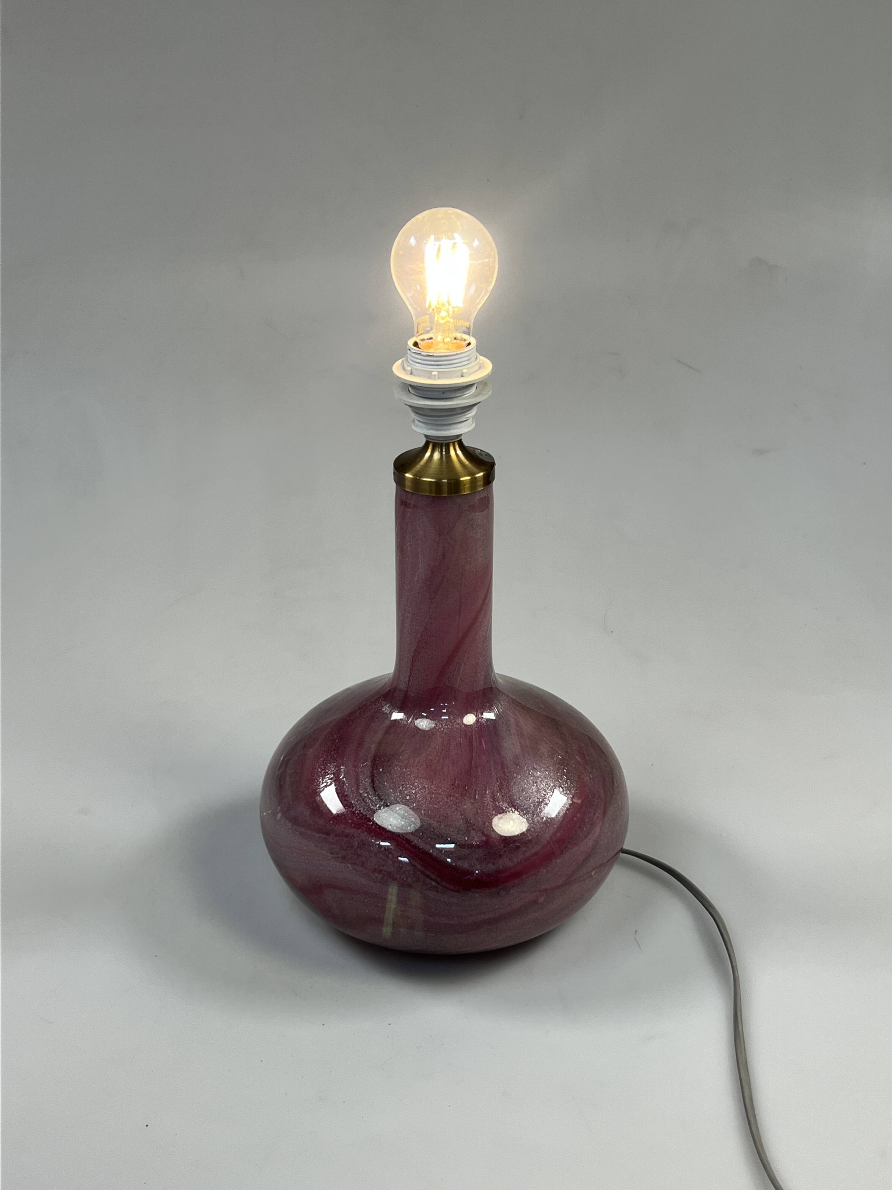 Vintage Danish Table Lamp, Purple Glass, Holmegaard Troll 2