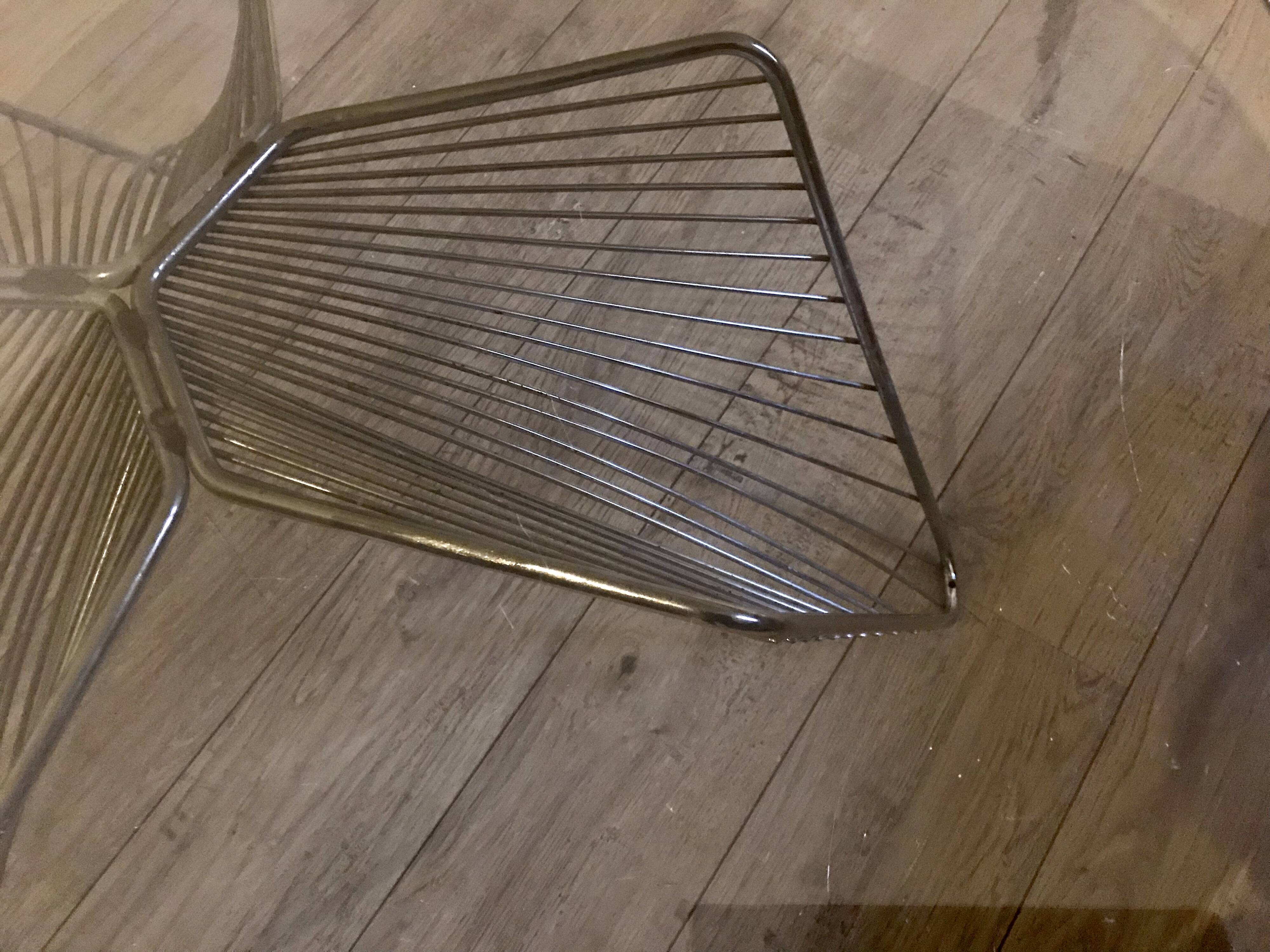 Vintage 1970's coffee table in chrome steel wire and smoked glass