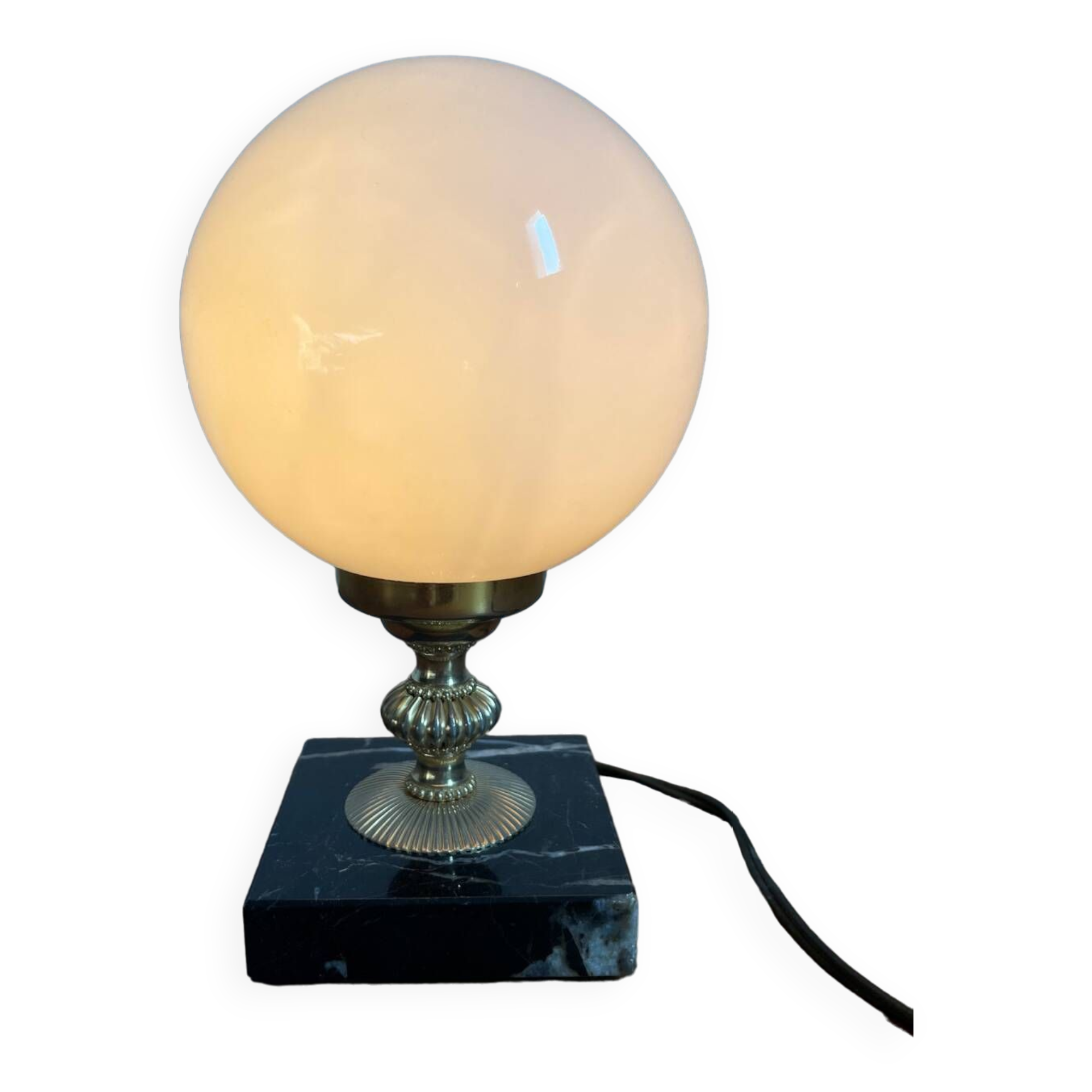 Table lamp in marble, gold metal, opaline globe