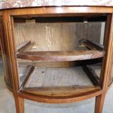 Commode demi lune en marqueterie 2 tiroirs plateau marbre fin du xix ème siecle