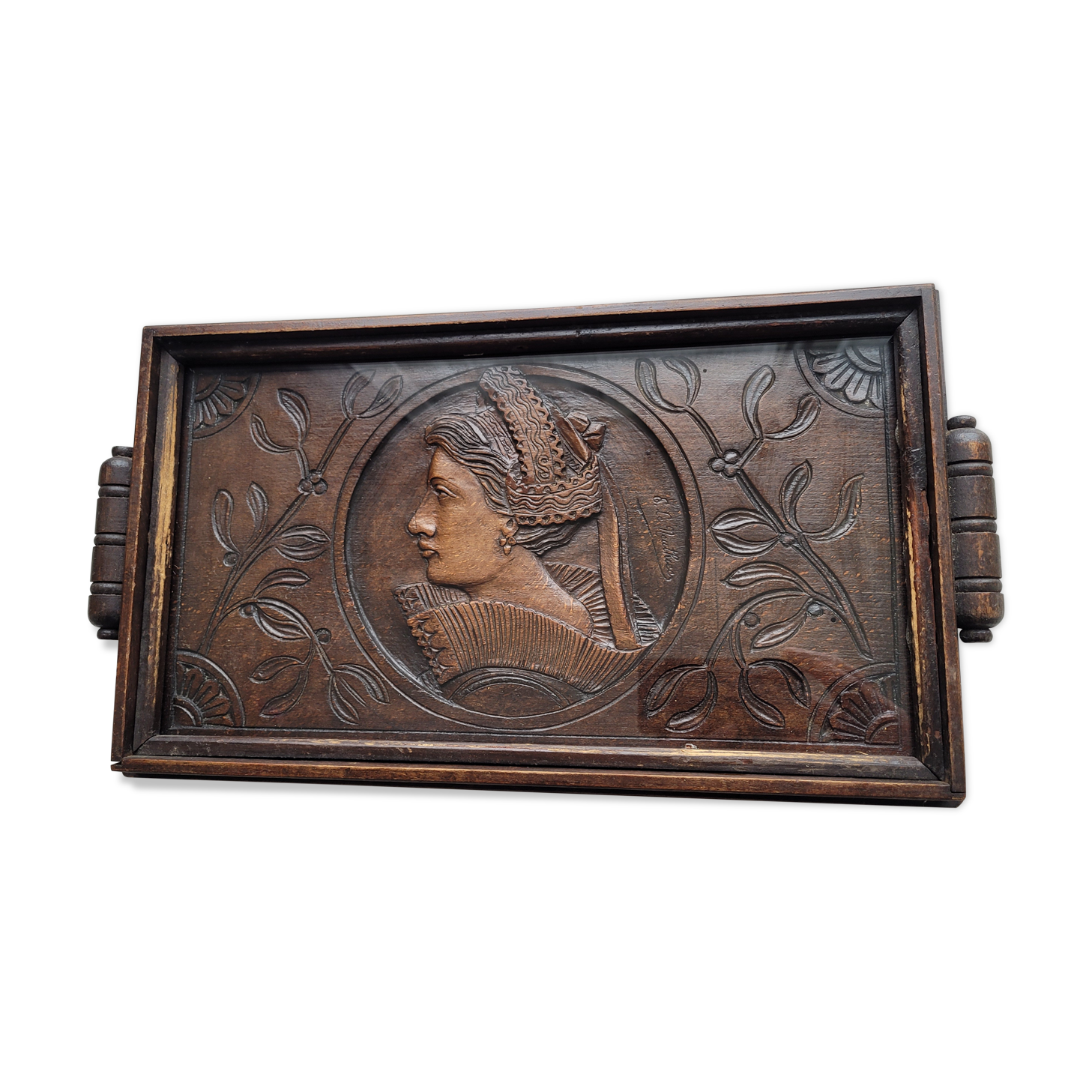 Breton carved wooden top signed E Le Nauthiec