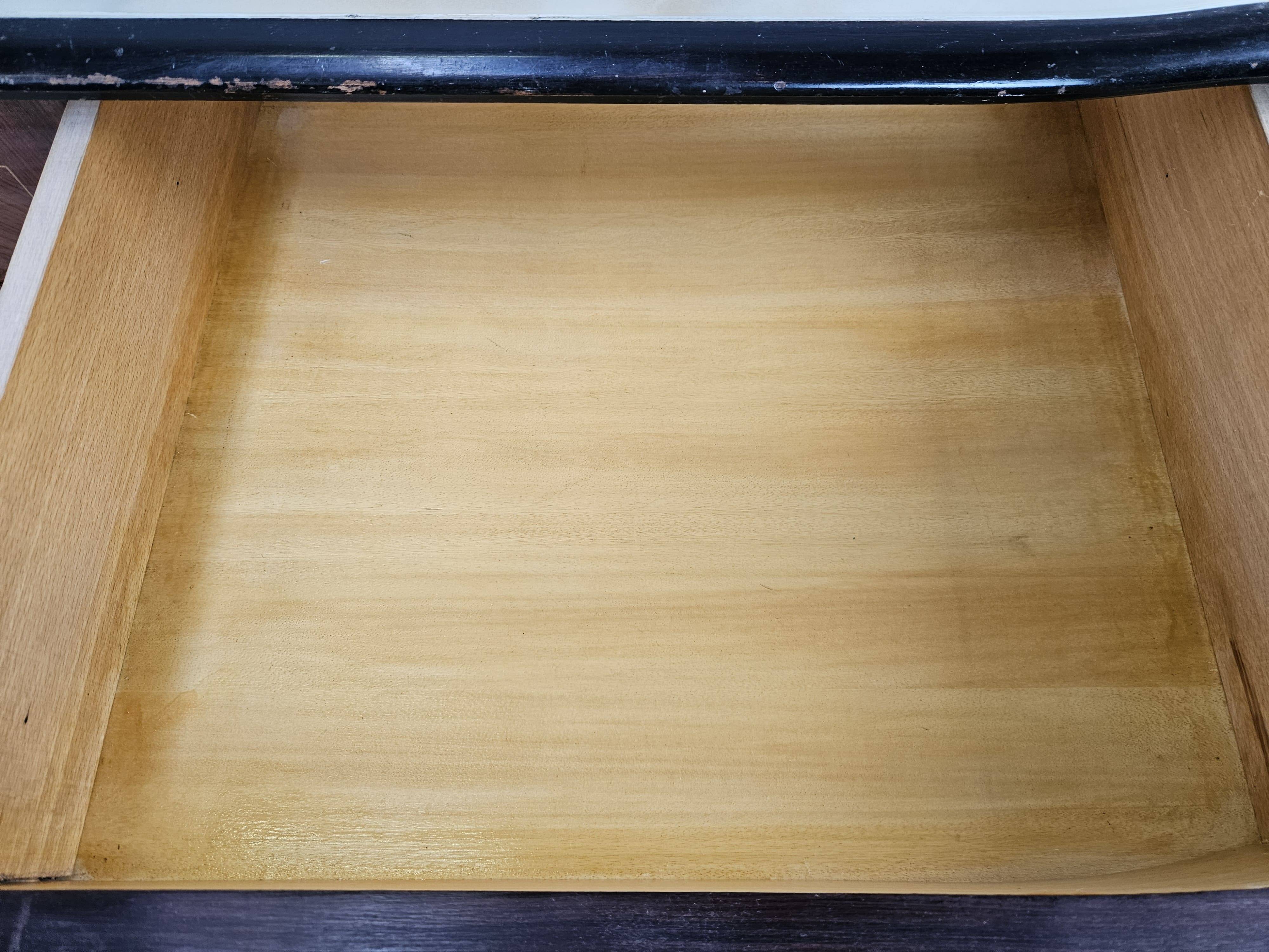 1960s bedroom dresser with six drawers and glass top