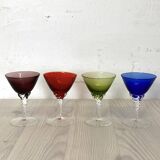 Ensemble de 4 verres vintage en verre de murano colorés