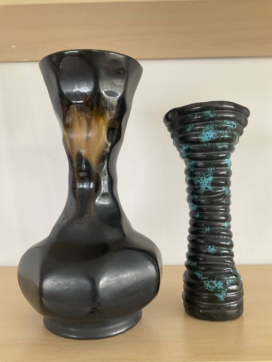 Pair of vintage glazed ceramic vases