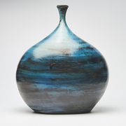Large blue vase with ceramic rider by Jean de Lespinasse