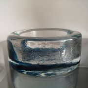 Vide-poche / cendrier en verre bullé bleu – provenance Suède