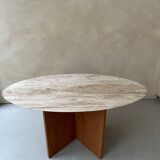 Travertine and wood dining table