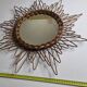 Miroir soleil en rotin vintage, années 60 - 50cm
