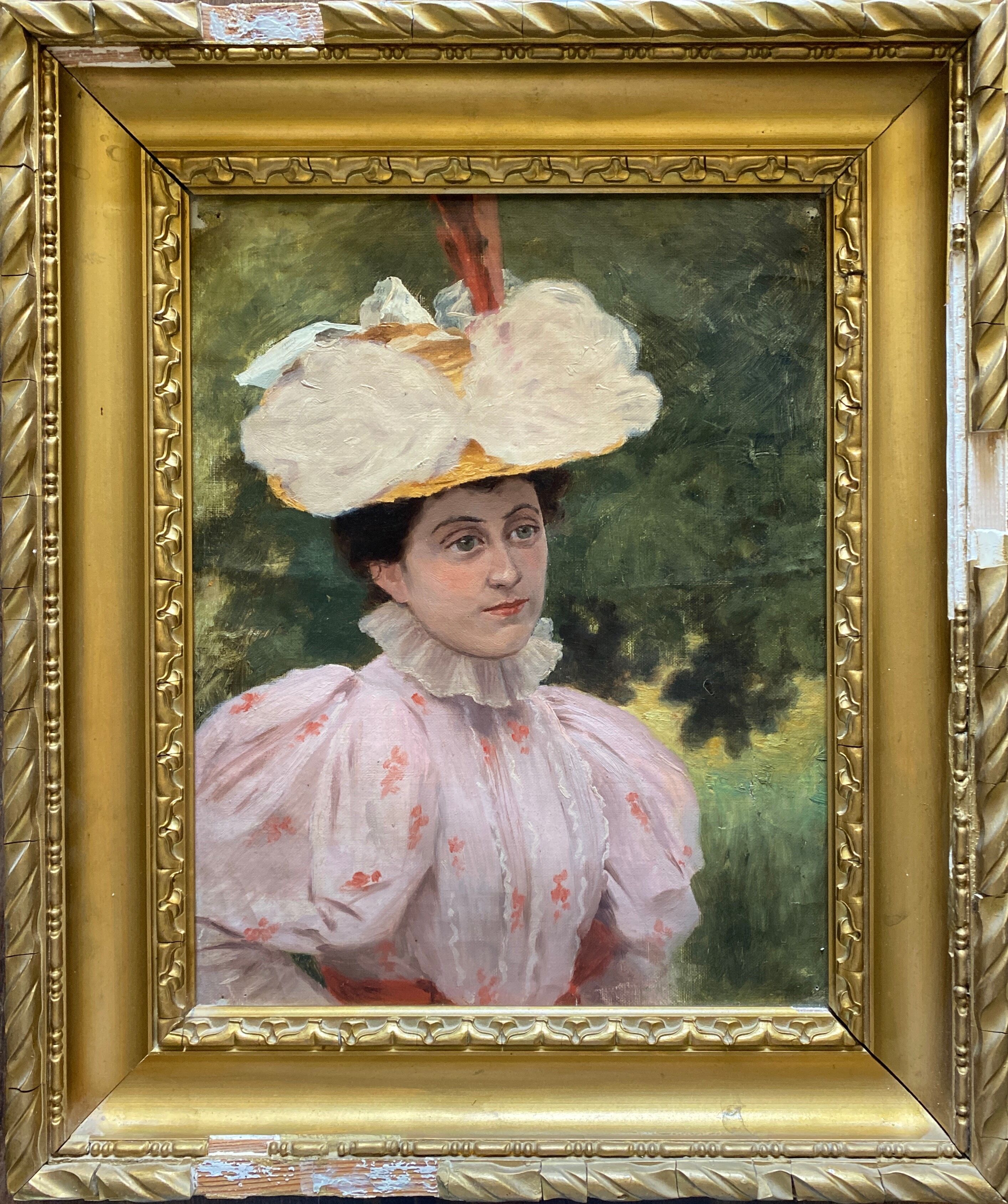 HST painting "Elegant hat surrounded by trees" XIX° century
