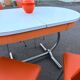 Formica leatherette chair with orange table, vintage 70s Space Age