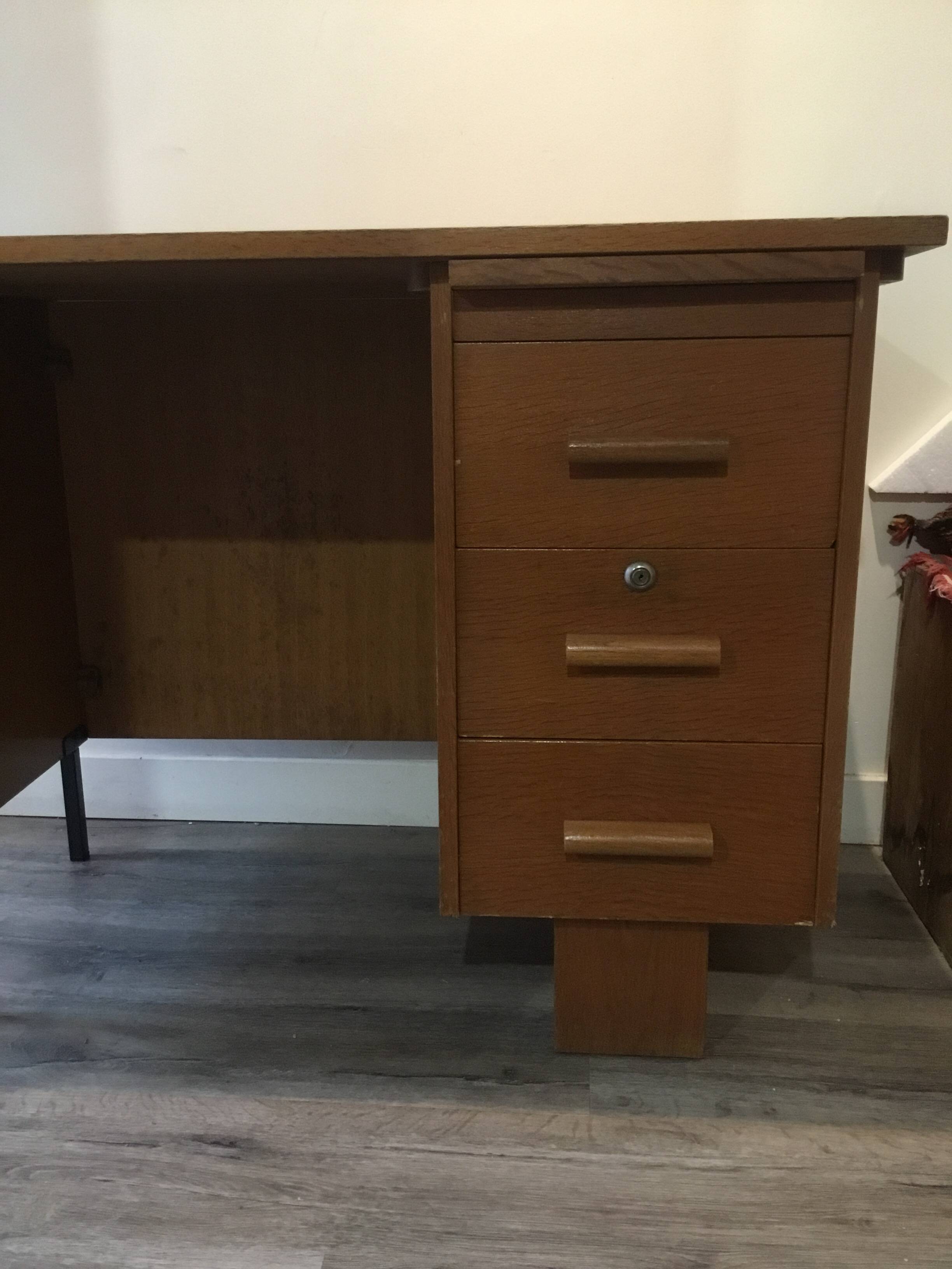 wood and metal desk from the 1960s in modernist style