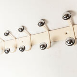 Wall coat rack 12 hooks balls 1970 beige and chrome