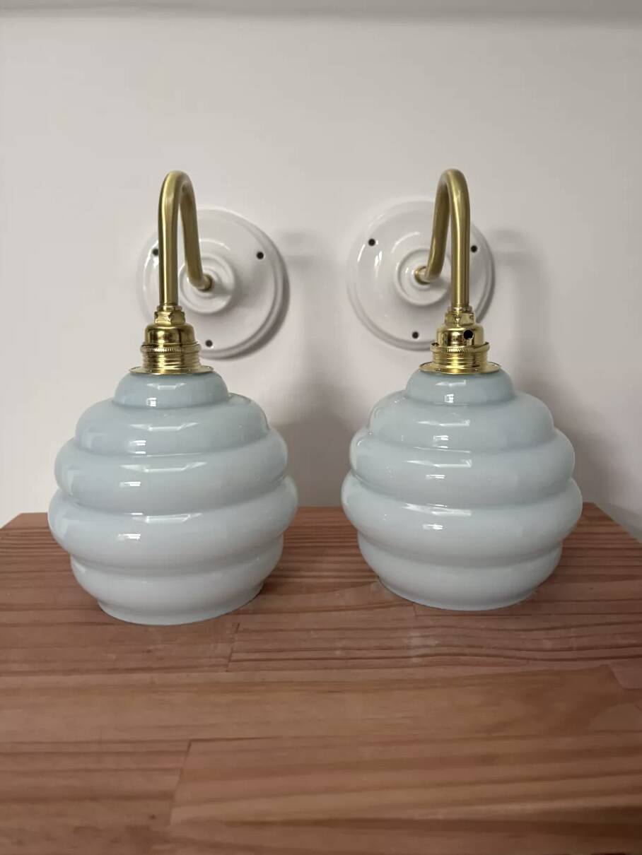 Pair of blue swan neck wall lights