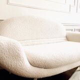 Vintage sofa bench 2 places in curly wool