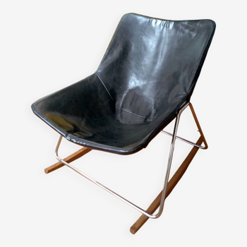 Fauteuil cuir G1, bascule. Pierre Guariche édition Maison du Monde