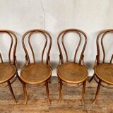 Série de 4 anciennes chaises bistrot en bois courbé Estampille FISCHEL