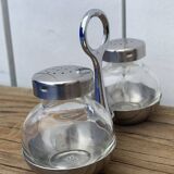 German salt and pepper shaker WMF in metal and glass, 1970