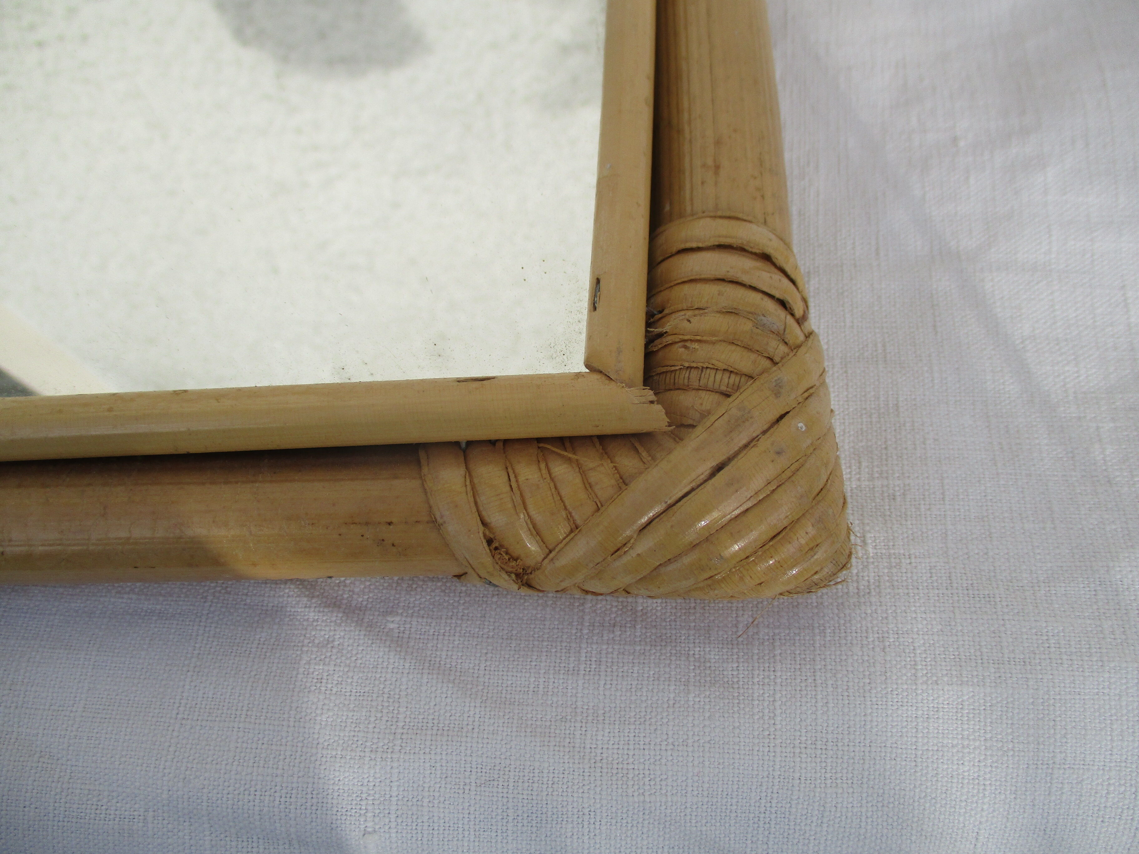 Mirror in bamboo and vintage rattan deco, 61x37 cm