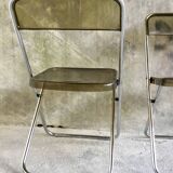 Pair of folding plexiglass and chrome metal chairs - space-age design 1970