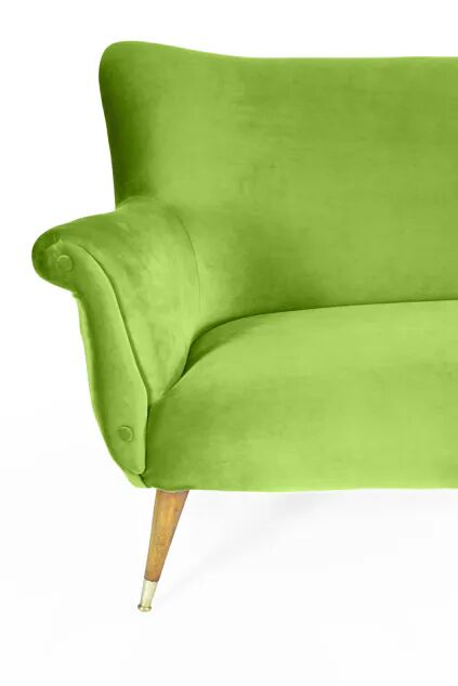 Three-seater velvet sofa, 1960s, pistachio, restored.