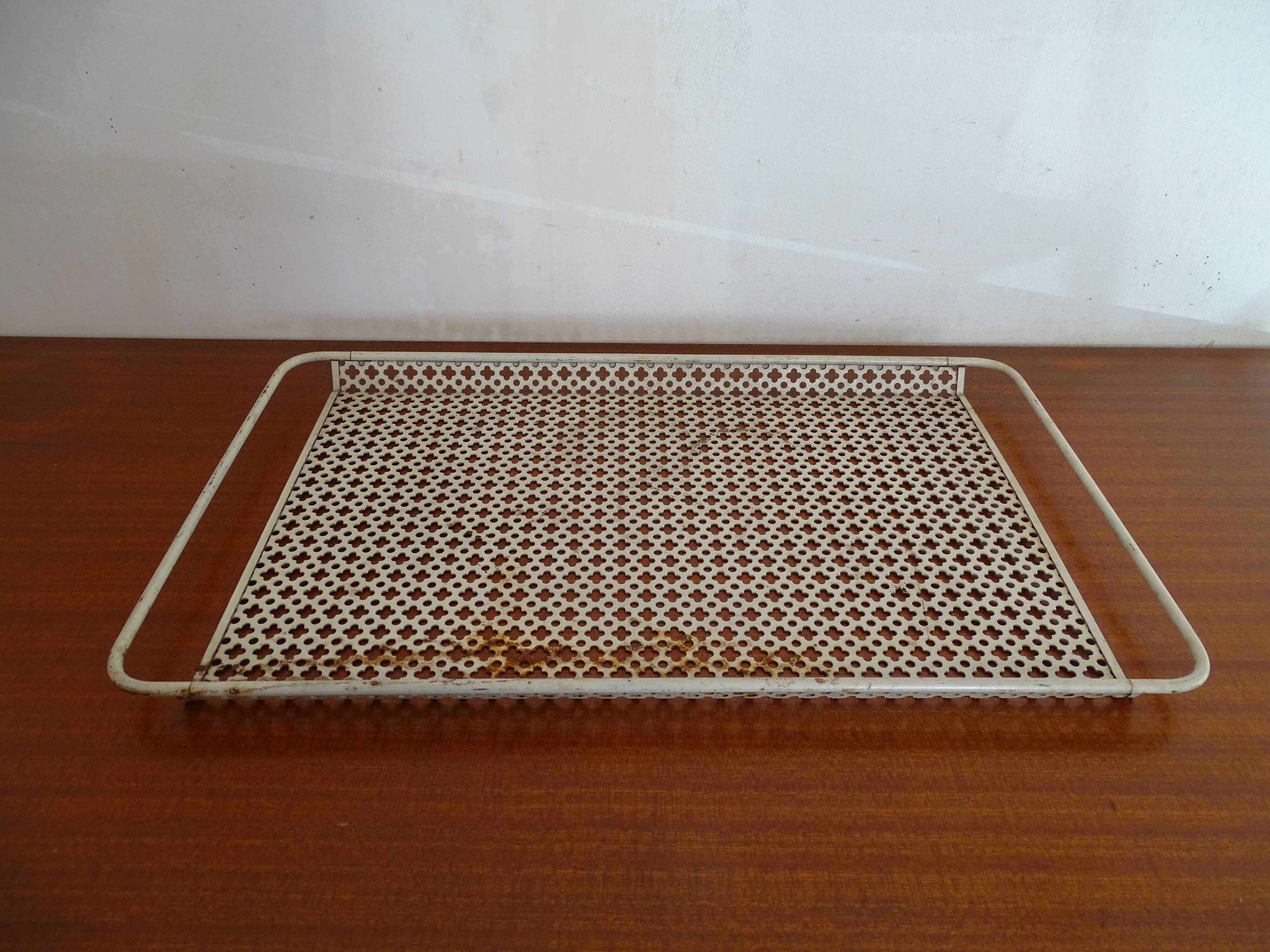 White perforated metal tray Mathieu Mategot design 1950 - To renovate