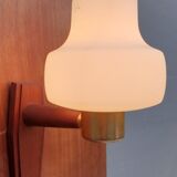 Scandinavian tea towel lamp teak and opaline circa 1960
