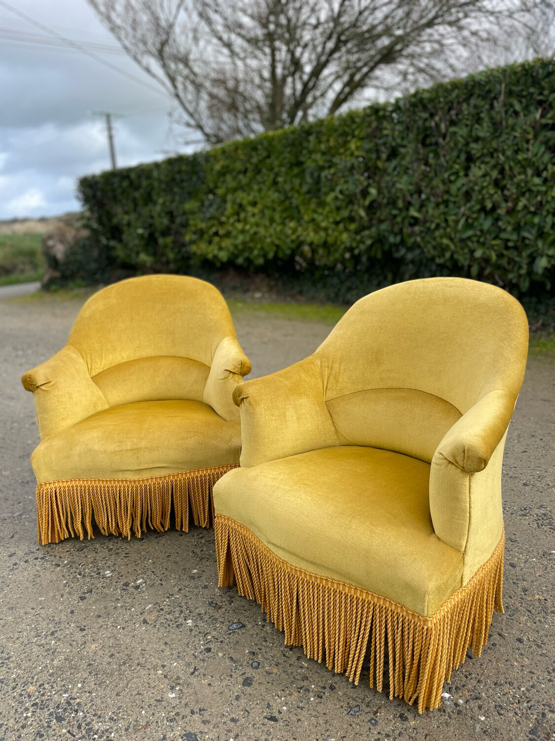 Pair of yellow toad armchairs
