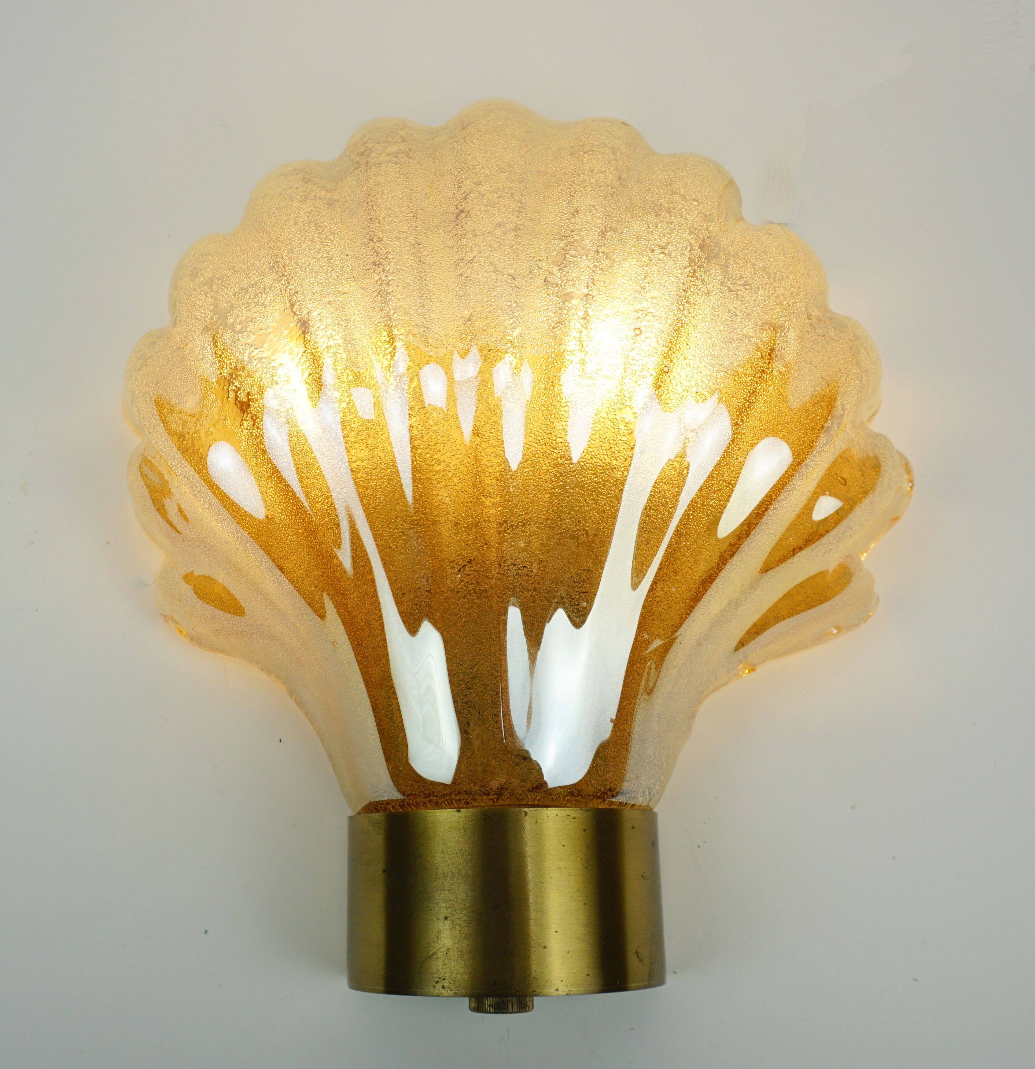 no. 1 of 2  mid century modern SCONCE wall lamp lustrous glass shell brass