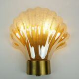 no. 1 of 2  mid century modern SCONCE wall lamp lustrous glass shell brass