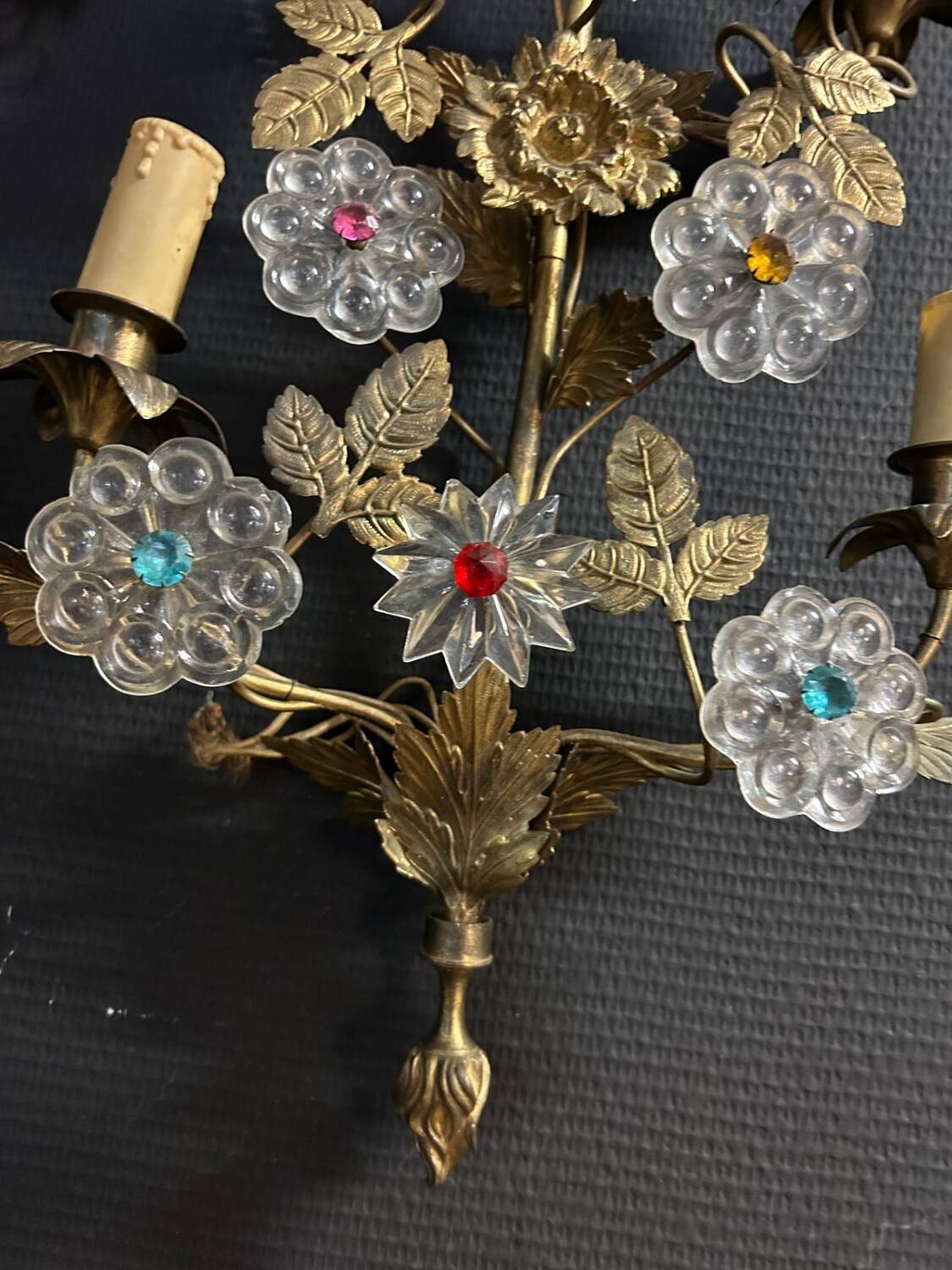 Important Pair of Church or Chapel Wall Lights in Gilded Brass and Glass, Late 19th Century, H 70 Cm