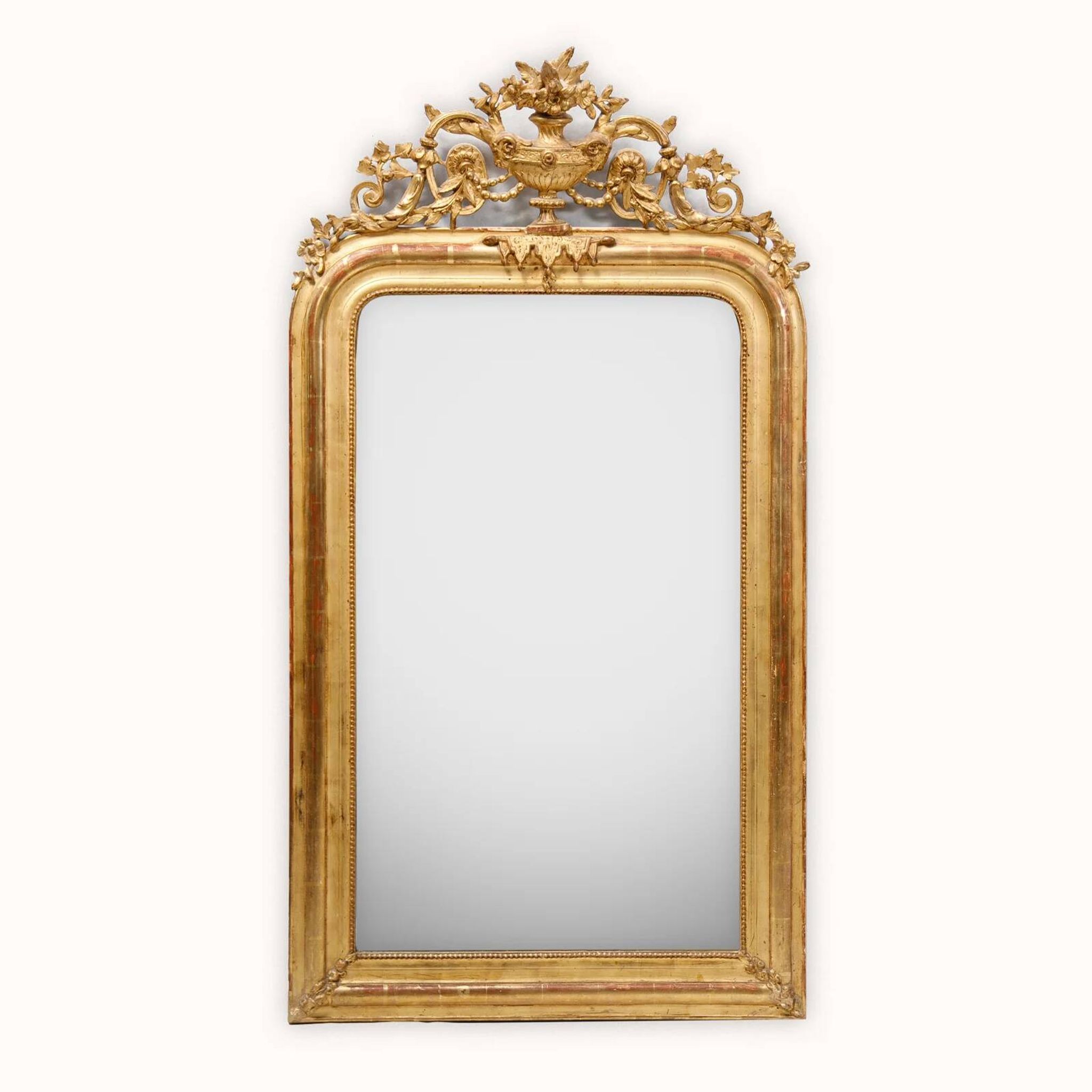 Miroir Louis-Philippe du XIXe siècle avec vase et couronne de fleurs