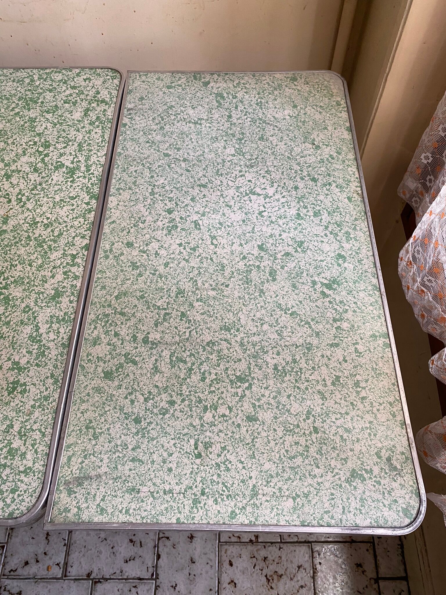 Vintage table in wood, metal and water green formica stamped Roc - Mado style