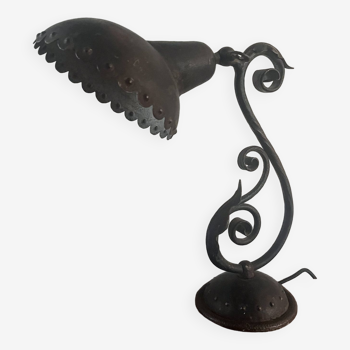 Iron desk lamp from the 1920s with intertwined decor