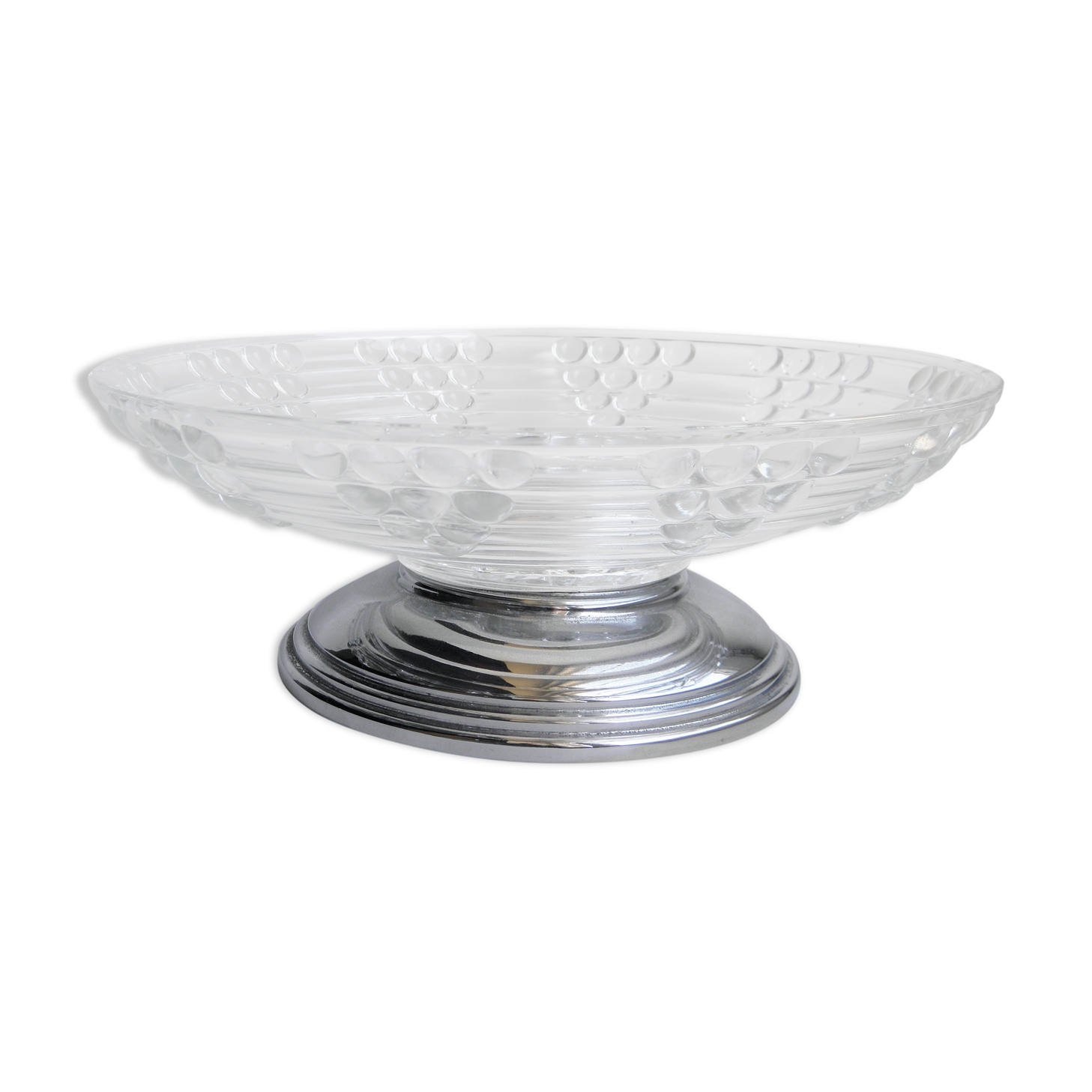 Coupe Art Déco en verre moulé et pied chromé