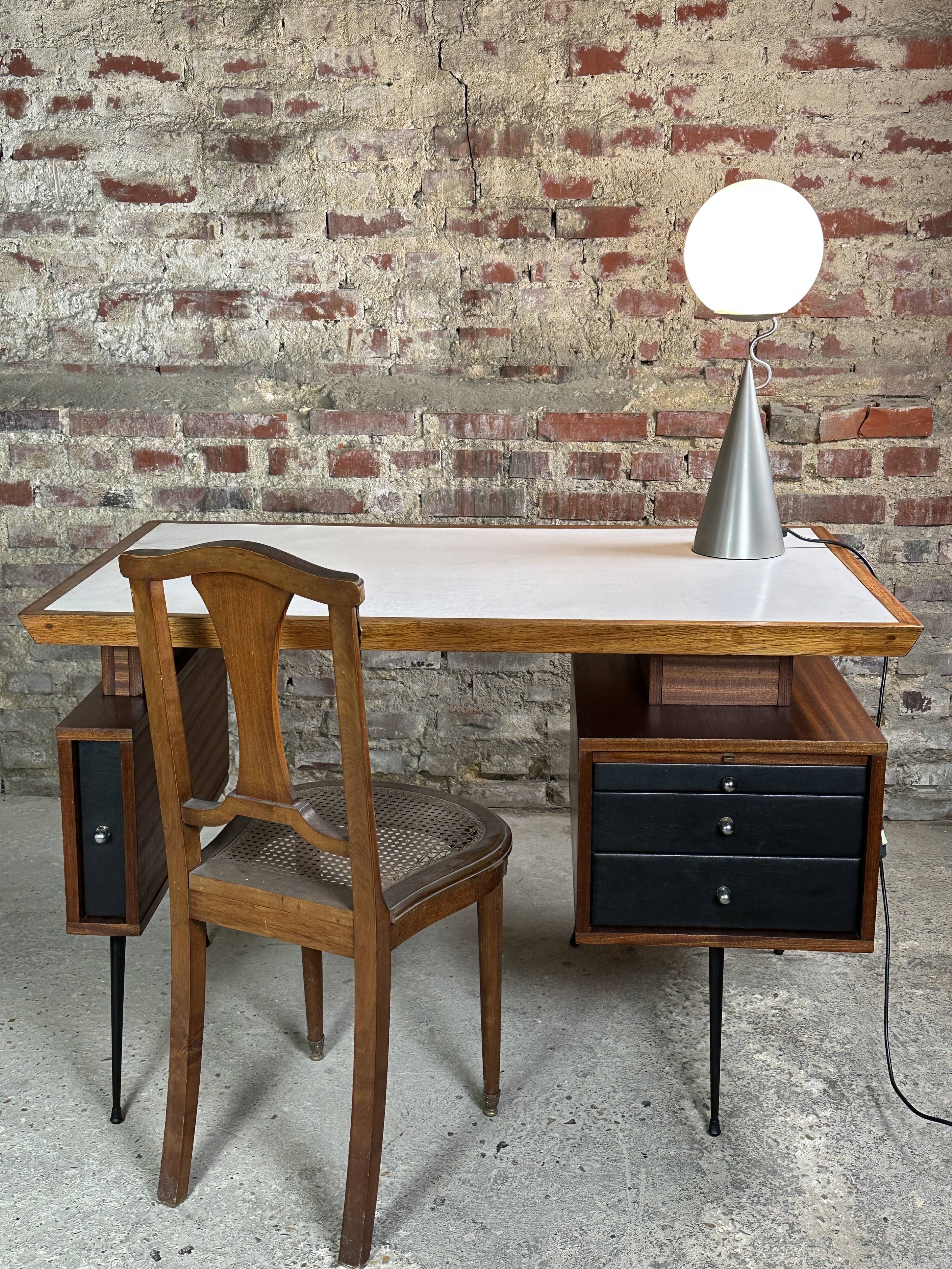 Vintage jeweler's desk 1950 in teak and melamine