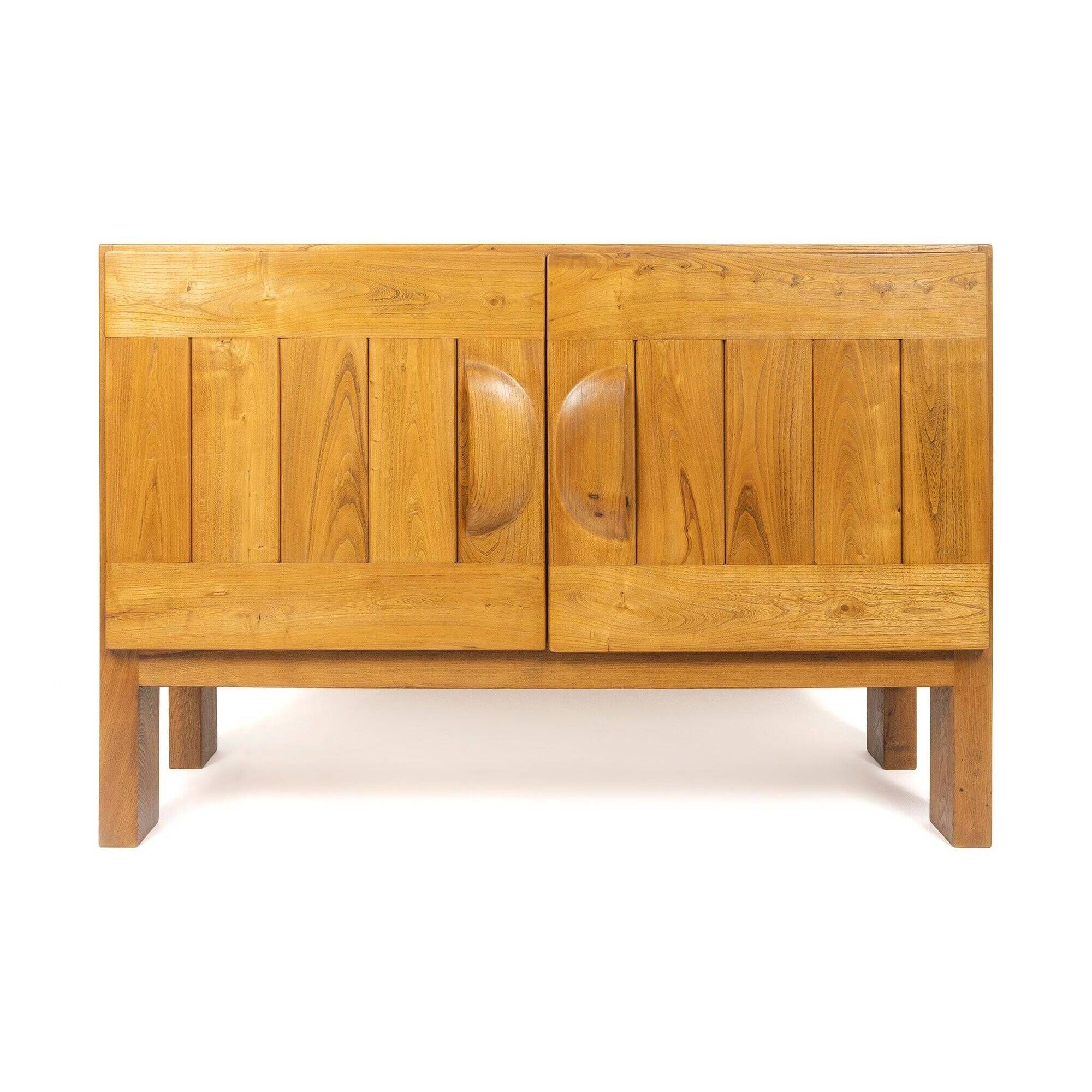 Two-door buffet in solid elm from Maison Regain, c. 1970.