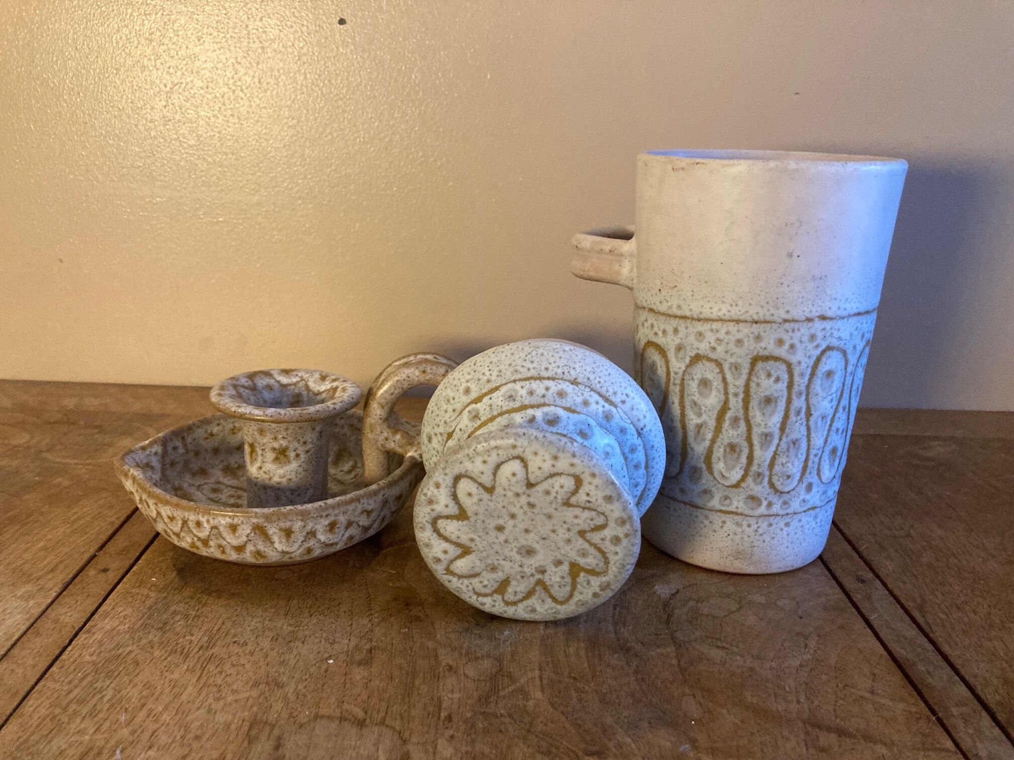 Ceramic Candle holder and Vase Set - Jean Austruy 50s-60s handmade