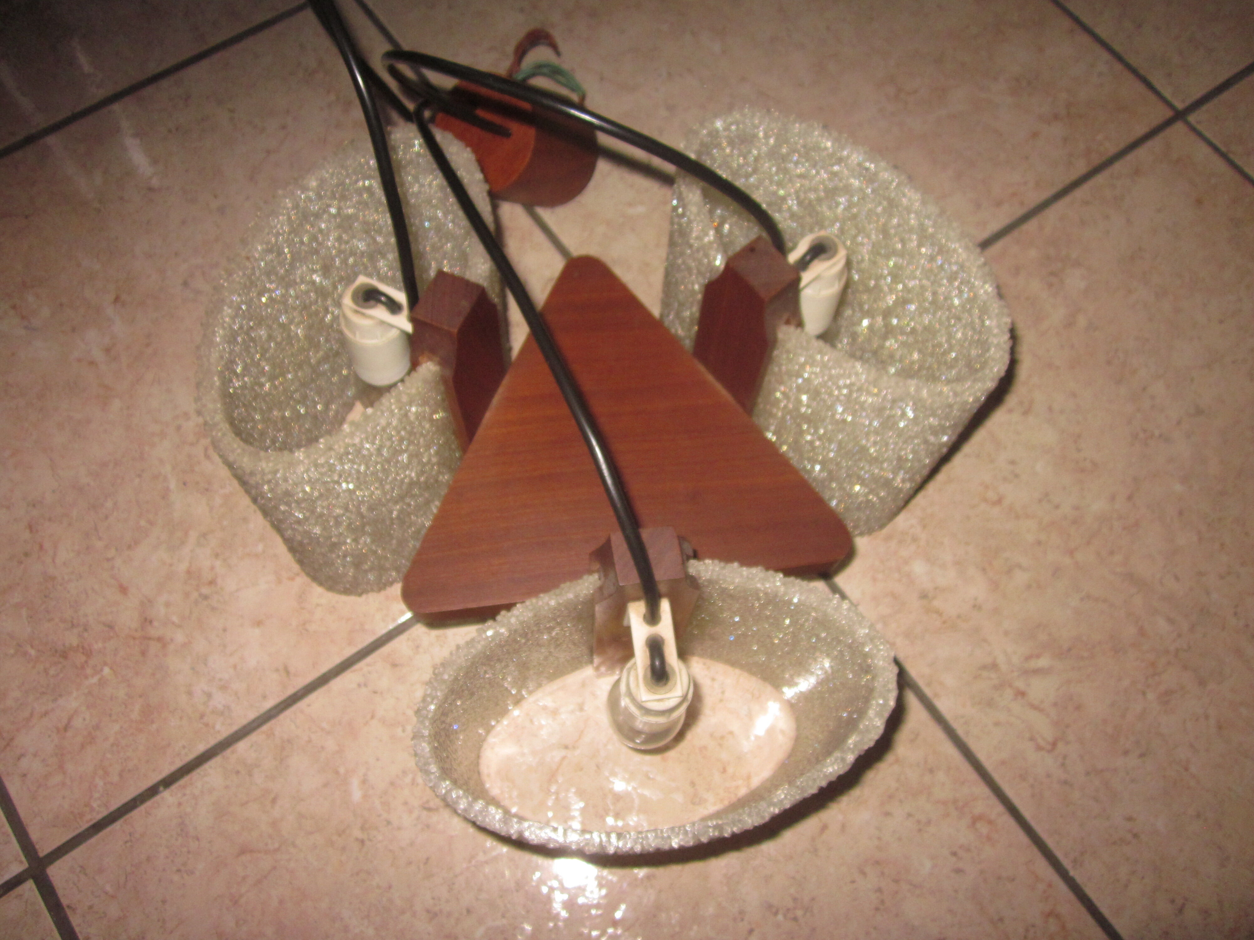 Scandinavian teak chandelier and perplexed