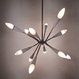 Stilnovo style 12 light Brass and White sputnik Chandelier