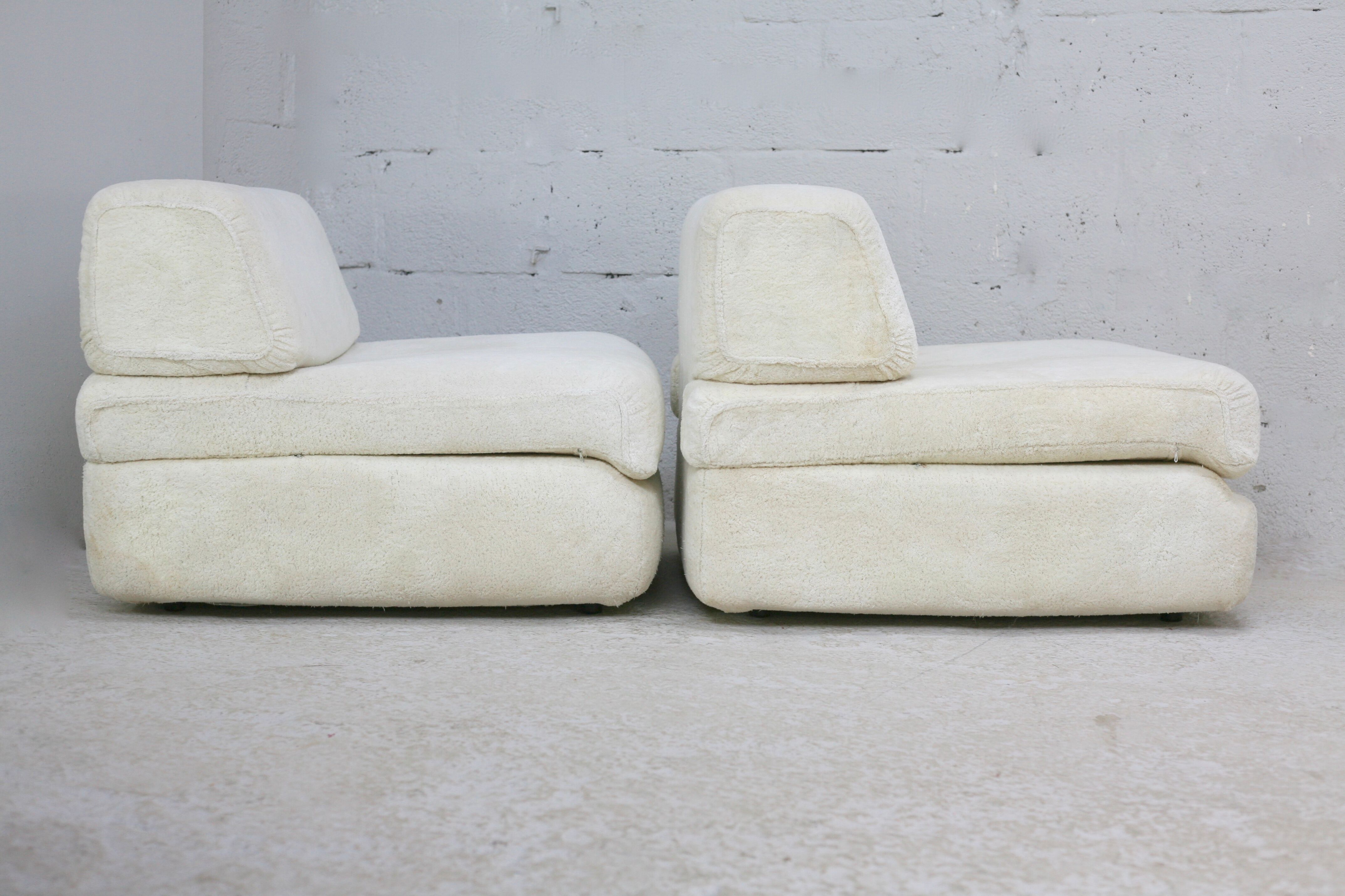 Sofa formed by 2 heaters. Foam, velvet "cream". Steiner. France, Circa 1970