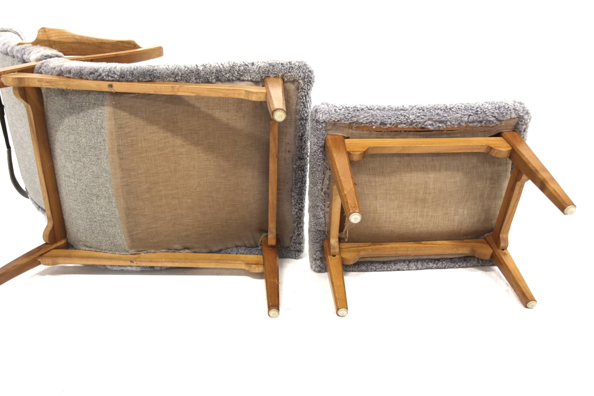 Scandinavian sheepskin armchair and footstool, Sweden, 1960