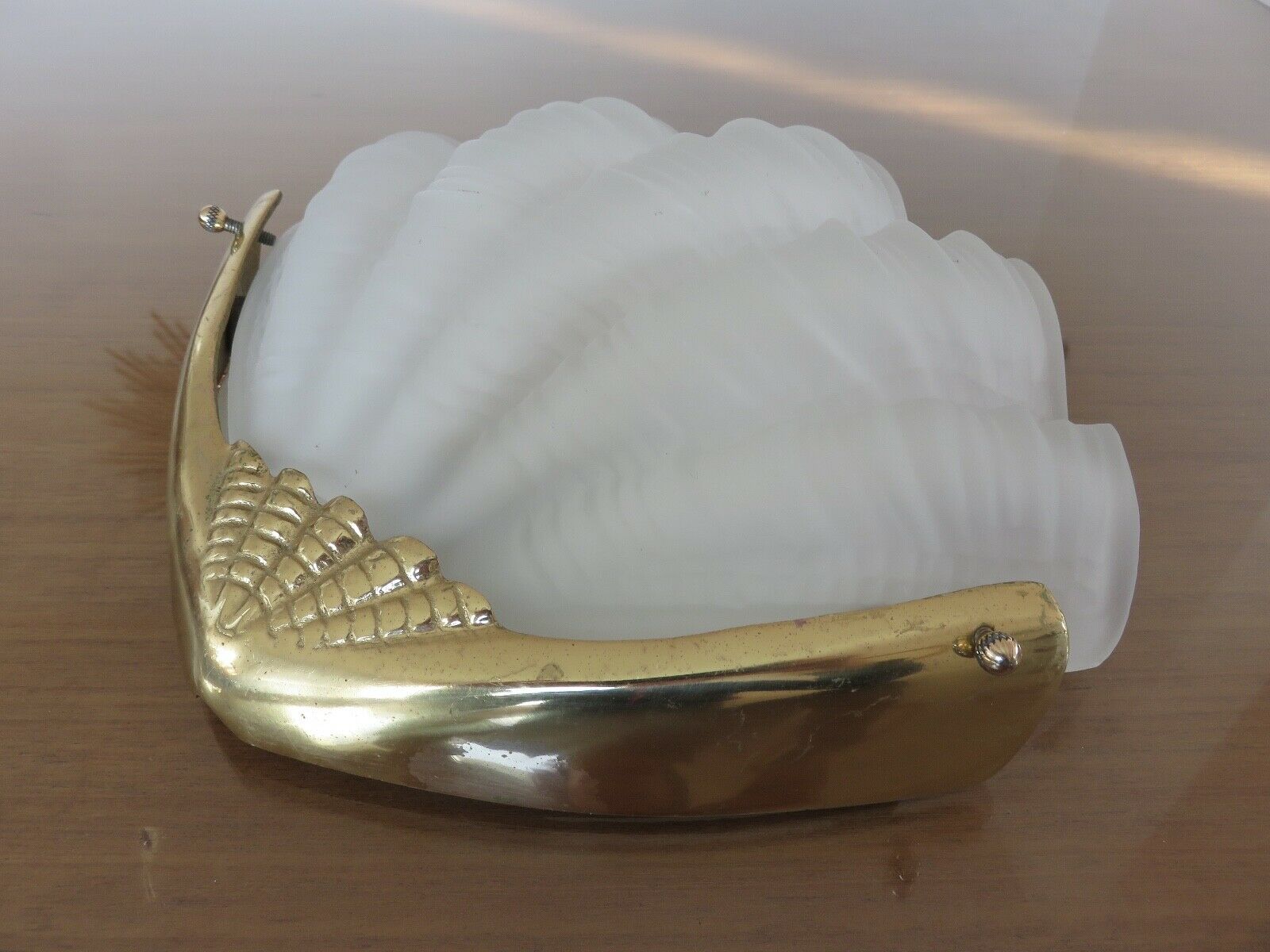 Wall light "shell" art deco brass and frosted glass 70s