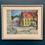 Original Swedish Oil on Panel – “Urban Landscape” by B. Gustavson – Signed – Dated 1947 – Vintage & Framed