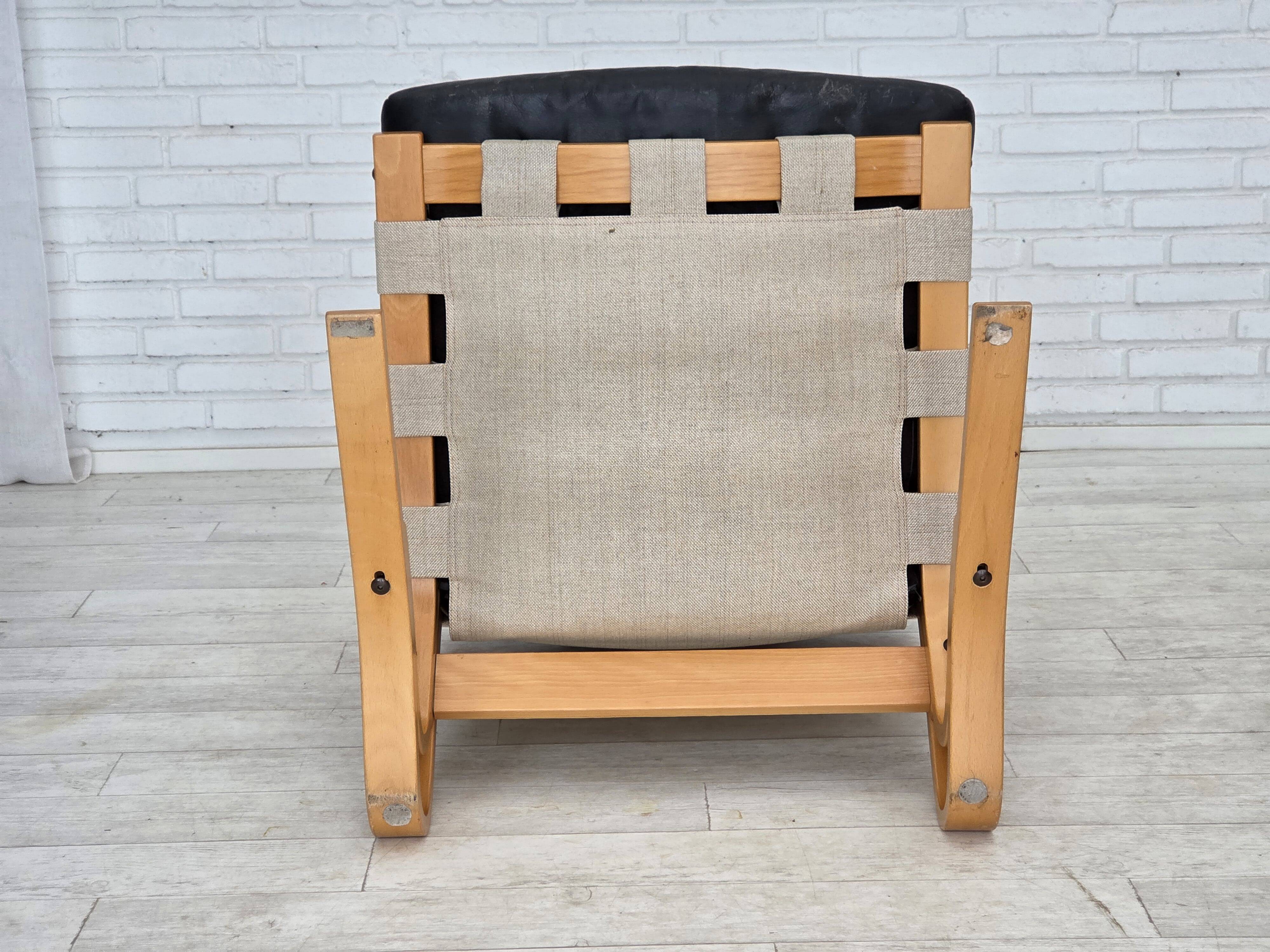 1970s, Norwegian design, armchair model "Kengu", leather, bent wood.