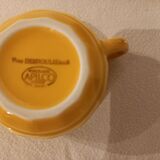 Set of two yellow Apilco coffee cups and saucers and a matching water or milk jar.